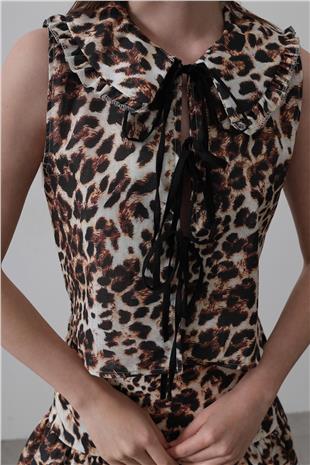 Kadın Leopar Fiyonk Detaylı Bluz VS00555