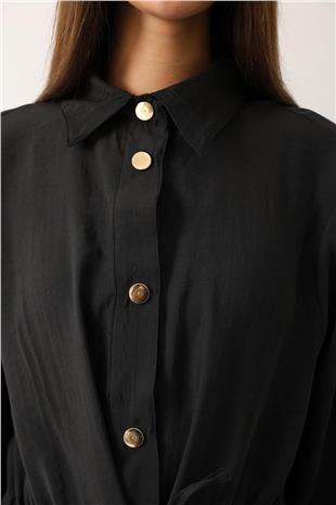 Kadın Siyah Gold Düğme Detaylı Gömlek Bluz Ve Palazzo Pantolon Takım VS01140