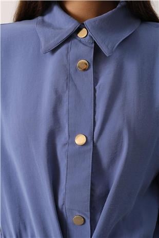 Kadın İndigo Gold Düğme Detaylı Gömlek Bluz Ve Palazzo Pantolon Takım VS01140