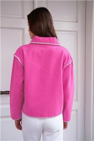 Kadın Fuşya Gömlek Yaka Düğme Kapamalı Kontrast Uzun Kollu Hırka VS01223