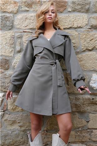 Kadın Haki İçi Astarlı Kemerli Trençkot ALC-X14475