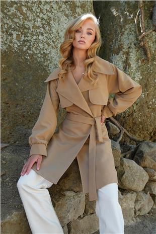 Kadın Koyu Bej İçi Astarlı Kemerli Trençkot ALC-X14475