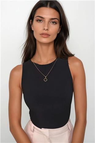 Kadın Siyah Halter Yaka Slim Fit Sandy Bluz ALC-X13447