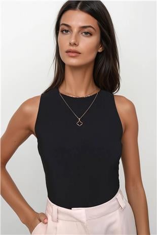 Kadın Siyah Halter Yaka Slim Fit Sandy Bluz ALC-X13447