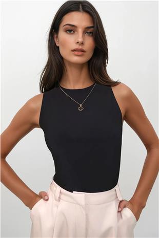 Kadın Siyah Halter Yaka Slim Fit Sandy Bluz ALC-X13447