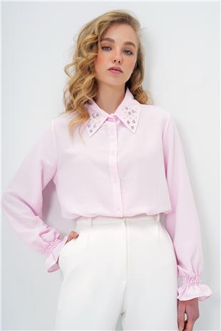 Kadın Pembe İnci Ve Taş İşlemeli Aerobin Gömlek ALC-X10085