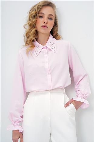 Kadın Pembe İnci Ve Taş İşlemeli Aerobin Gömlek ALC-X10085