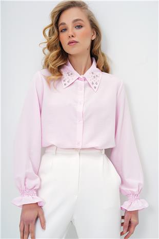 Kadın Pembe İnci Ve Taş İşlemeli Aerobin Gömlek ALC-X10085