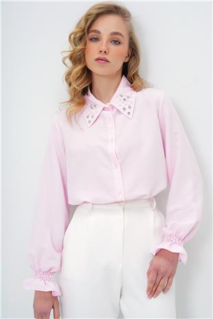 Kadın Pembe İnci Ve Taş İşlemeli Aerobin Gömlek ALC-X10085