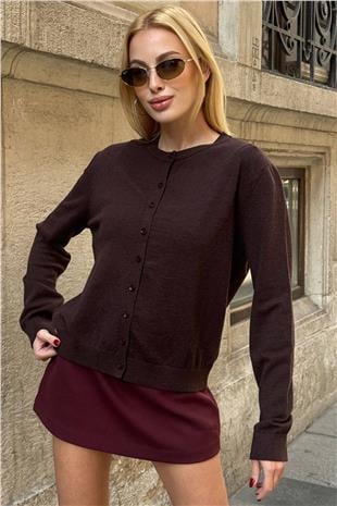 Kadın ACI KAHVE Bisiklet Yaka Düğmeli Triko Hırka VS01640