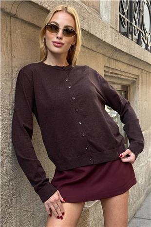 Kadın ACI KAHVE Bisiklet Yaka Düğmeli Triko Hırka VS01640