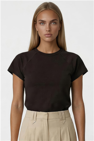 Kadın Acı Kahve Bisiklet Yaka Reglan Kol Likralı Örme Bluz Alc-X15388