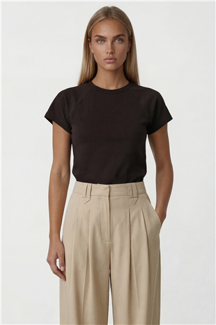 Kadın Acı Kahve Bisiklet Yaka Reglan Kol Likralı Örme Bluz Alc-X15388