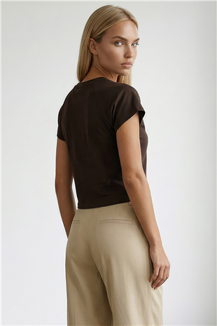 Kadın Acı Kahve Bisiklet Yaka Reglan Kol Likralı Örme Bluz Alc-X15388