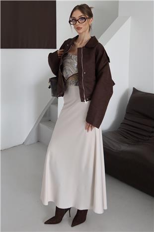 Kadın ACI KAHVE Fermuar Kapamalı Kemer Detaylı Ceket VS01479