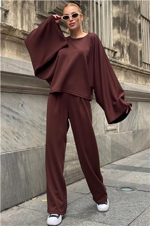 Kadın ACI KAHVE Geniş Kol Detaylı Oversize İkili Takım VS01583