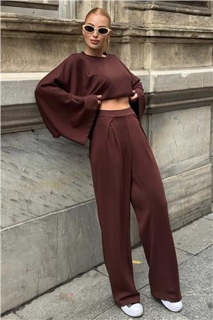 Kadın ACI KAHVE Geniş Kol Detaylı Oversize İkili Takım VS01583