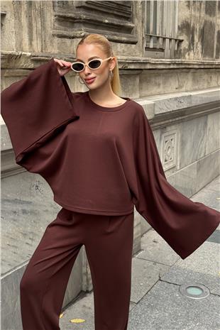 Kadın ACI KAHVE Geniş Kol Detaylı Oversize İkili Takım VS01583