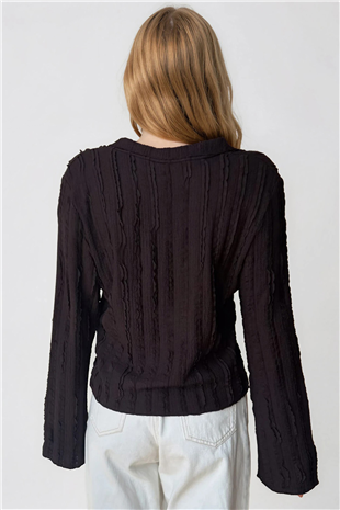 Kadın Acı Kahve V Yaka İspanyol Kol Fırfır Kumaş Gömlek Alc-X15404