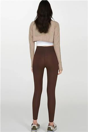 Kadın Acı Kahve Yüksek Bel Geniş Kemerli İçi Şardonlu Tayt Alc-X14832