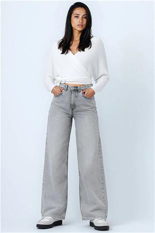 Kadın AÇIK GRİ Yüksek Bel 5 Cepli Baggy Jean VS01450