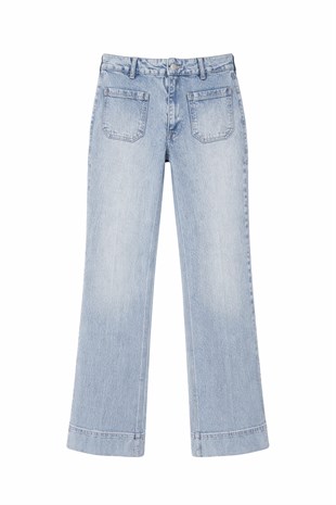 Kadın Açık Mavi Cep Detaylı Katlamalı Paça Yüksek Bel Likralı Jean Pantolon Alc-X15289