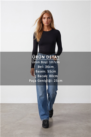 Kadın Açık Mavi Yüksek Bel Geniş Paça Denim Pantolon Alc-X16049