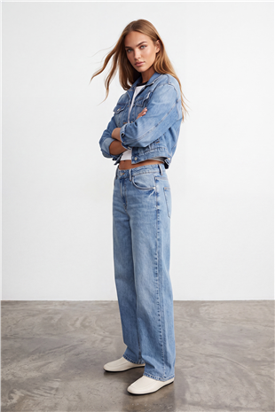 Kadın Açık Mavi Yüksek Bel Wide Leg Jean Alc-X15829