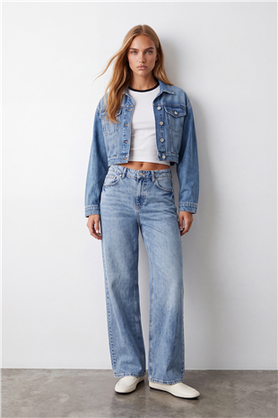 Kadın Açık Mavi Yüksek Bel Wide Leg Jean Alc-X15829