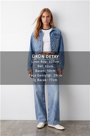 Kadın Açık Mavi Yüksek Bel Wide Leg Jean Alc-X15829