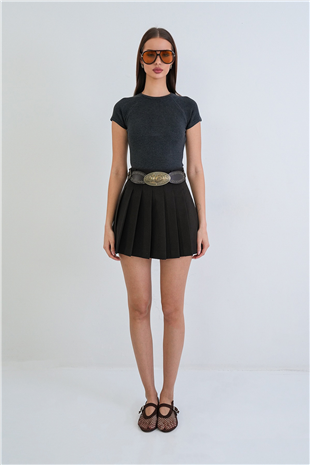 Kadın Antrasit Bisiklet Yaka Reglan Kol Likralı Örme Bluz Alc-X15388