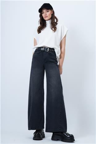 Kadın ANTRASİT Yüksek Bel 5 Cepli Baggy Jean VS01450
