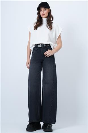 Kadın ANTRASİT Yüksek Bel 5 Cepli Baggy Jean VS01450