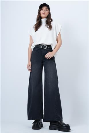 Kadın ANTRASİT Yüksek Bel 5 Cepli Baggy Jean VS01450