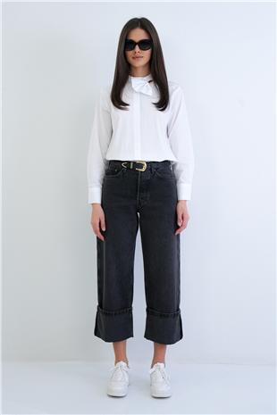 Kadın Antrasit Yüksek Bel Likralı Jean Palazzo Pantolon Alc-X15290