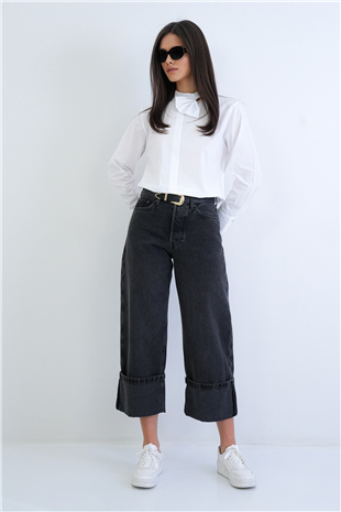 Kadın Antrasit Yüksek Bel Likralı Jean Palazzo Pantolon Alc-X15290
