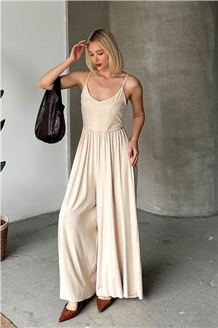 Kadın BEJ AyarlanabilirAskılı Tulum PRM0884