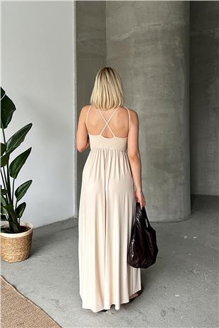 Kadın BEJ AyarlanabilirAskılı Tulum PRM0884