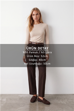Kadın Bej Bisiklet Yaka Basic Bluz Alc-X14389