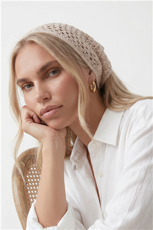 Kadın Bej Çiçek Motifli Bandana Alc-X15560