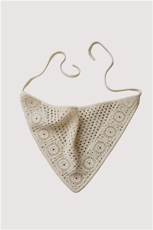 Kadın Bej Çiçek Motifli Bandana Alc-X15560