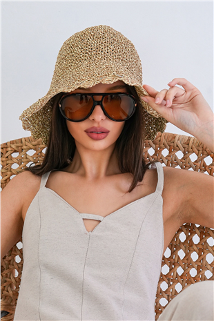 Kadın Bej Hasır Örme Bucket Yazlık Şapka Alc-X15390