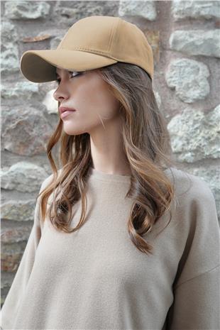 Kadın BEJ Kadife Dokulu Kavisli Siperlik Ayarlanabilir Şapka VS01228