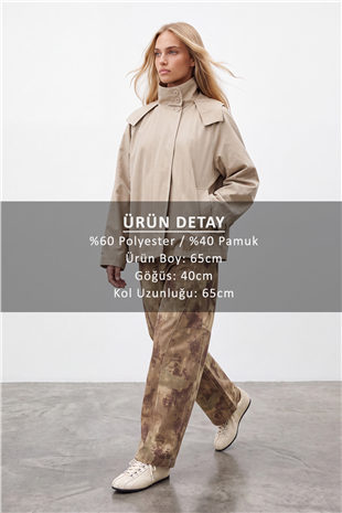 Kadın Bej Kapişonlu Gizli Patlı Oversize Trençkot Alc-X15637