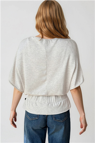 Kadın Bej Kayık Yaka Kemer Detaylı Örme Bluz Alc-X15403
