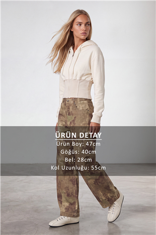 Kadın Bej Korseli Kapişonlu Sweatshırt Alc-X15622