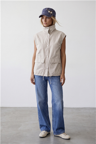 Kadın Bej Oversize Trençkot Yelek Alc-X15621
