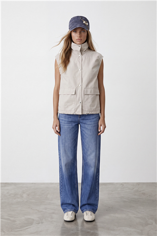 Kadın Bej Oversize Trençkot Yelek Alc-X15621