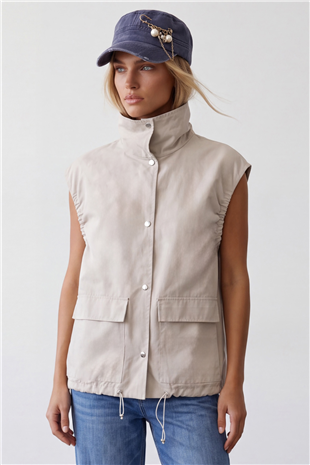 Kadın Bej Oversize Trençkot Yelek Alc-X15621