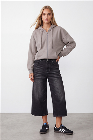 Kadın Bej Üç İplik Şardonlu Oversize Sweatshirt Alc-X15945